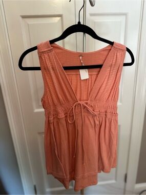 Free People Peach V-Neck Smocked Waist Camisole